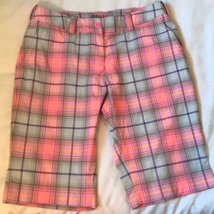 Nike Golf Dri-Fit pink grey orange purple plaid Bermuda shorts EUC